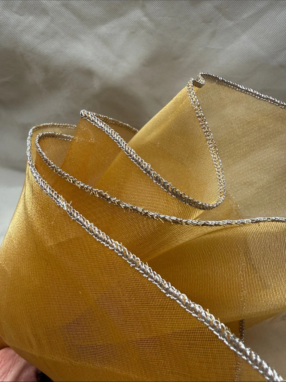 Pier 1 Yellow-Gold Organza Napkins with Silver Edge